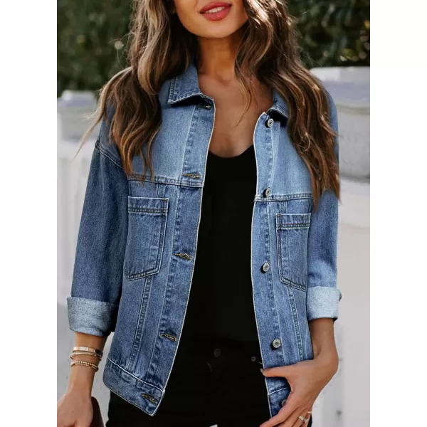 Sidefeel Women's Denim Jean Jackets Casual Long Sleeve 2024 Fall Outfits Boyfriend Coat with Pockets