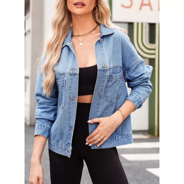 Sidefeel Women's Denim Jean Jackets Casual Long Sleeve 2024 Fall Outfits Boyfriend Coat with Pockets