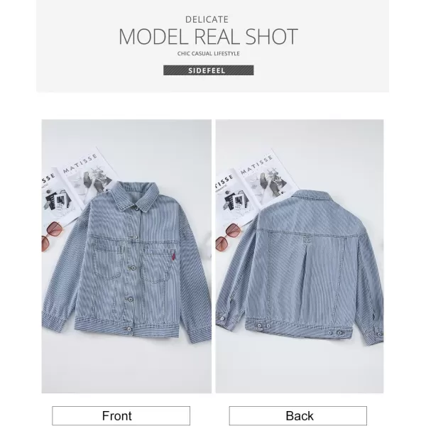Sidefeel Women's Denim Jean Jackets Casual Long Sleeve 2024 Fall Outfits Boyfriend Coat with Pockets