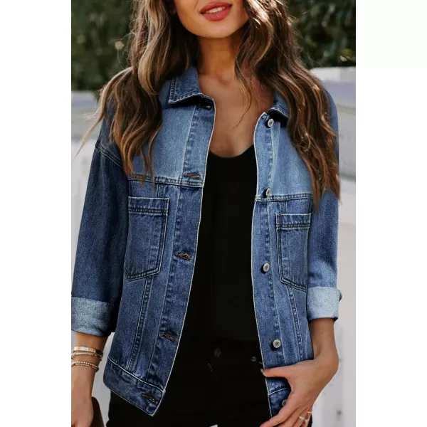 Sidefeel Women's Denim Jean Jackets Casual Long Sleeve 2024 Fall Outfits Boyfriend Coat with Pockets