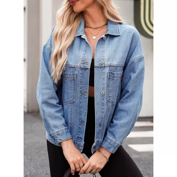Sidefeel Women's Denim Jean Jackets Casual Long Sleeve 2024 Fall Outfits Boyfriend Coat with Pockets