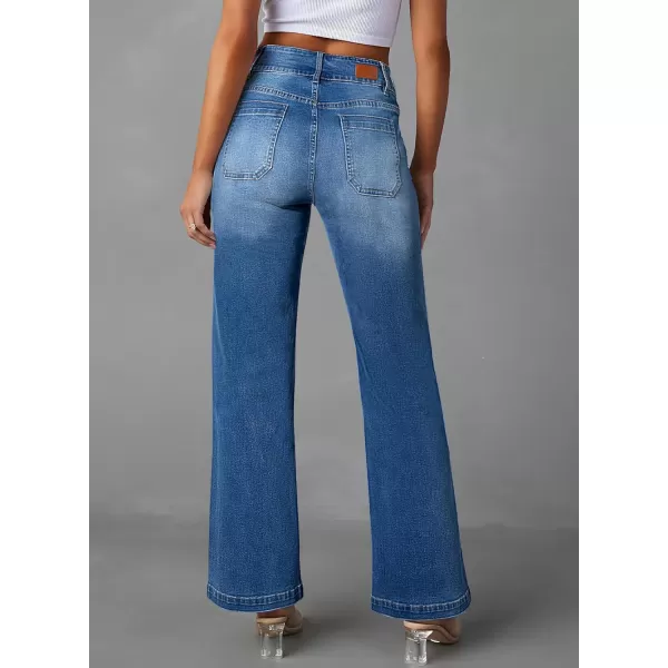 Sidefeel Women's High Waist Jeans Stretchy Flared Wide Leg Pockets Front Denim Pants Bootcut