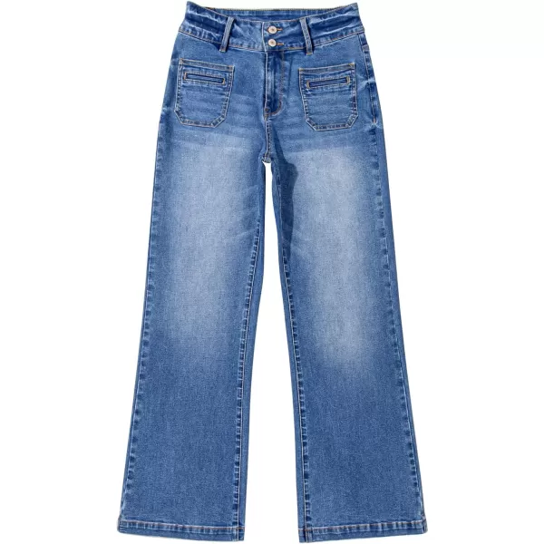 Sidefeel Women's High Waist Jeans Stretchy Flared Wide Leg Pockets Front Denim Pants Bootcut