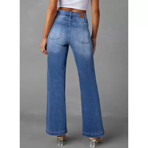 Sidefeel Women's High Waist Jeans Stretchy Flared Wide Leg Pockets Front Denim Pants Bootcut