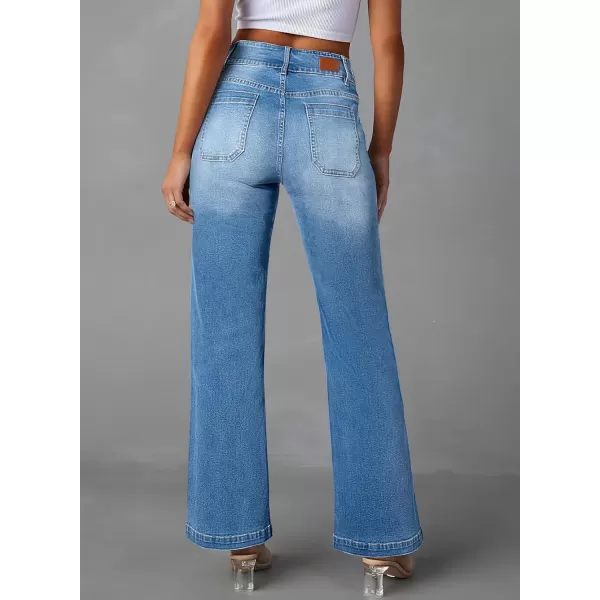 Sidefeel Women's High Waist Jeans Stretchy Flared Wide Leg Pockets Front Denim Pants Bootcut