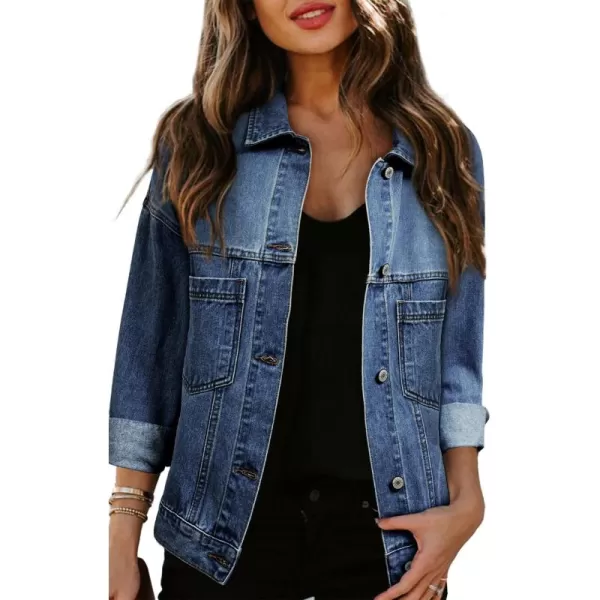 Sidefeel Women's Denim Jean Jackets Casual Long Sleeve 2024 Fall Outfits Boyfriend Coat with Pockets
