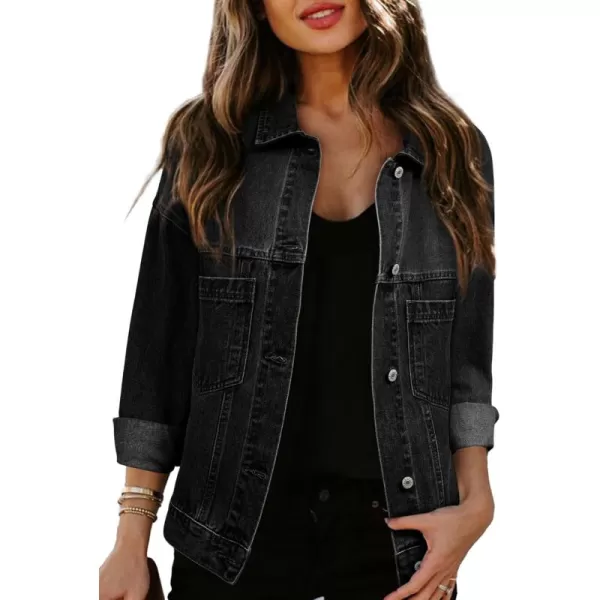 Sidefeel Women's Denim Jean Jackets Casual Long Sleeve 2024 Fall Outfits Boyfriend Coat with Pockets