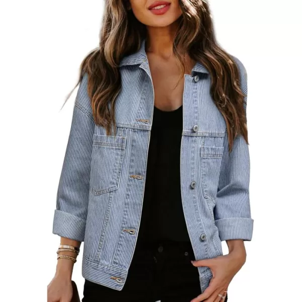 Sidefeel Women's Denim Jean Jackets Casual Long Sleeve 2024 Fall Outfits Boyfriend Coat with Pockets