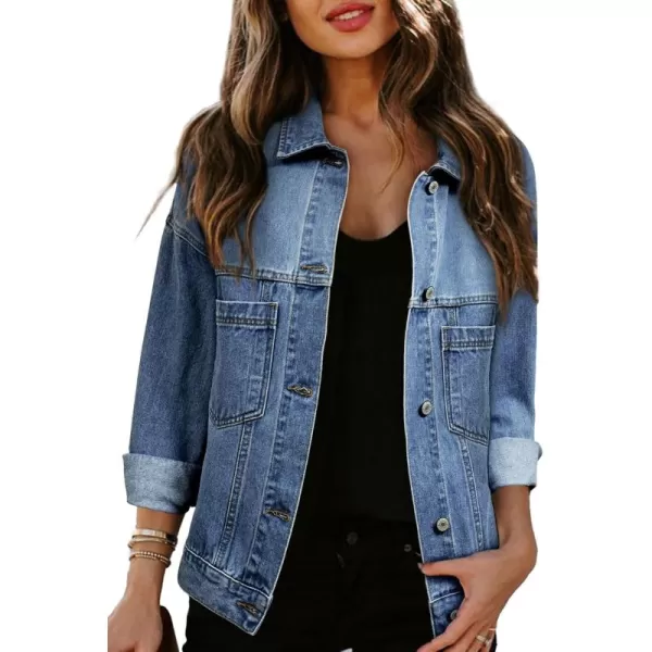 Sidefeel Women's Denim Jean Jackets Casual Long Sleeve 2024 Fall Outfits Boyfriend Coat with Pockets