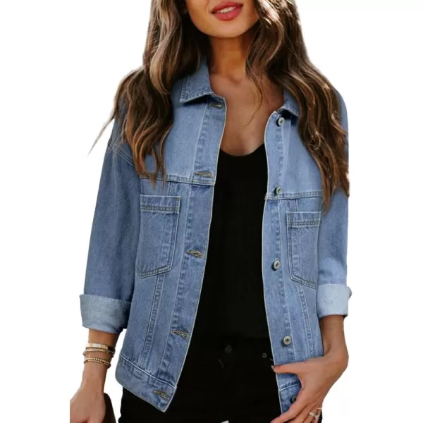 Sidefeel Women's Denim Jean Jackets Casual Long Sleeve 2024 Fall Outfits Boyfriend Coat with Pockets