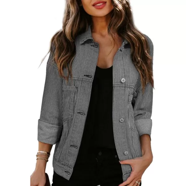 Sidefeel Women's Denim Jean Jackets Casual Long Sleeve 2024 Fall Outfits Boyfriend Coat with Pockets