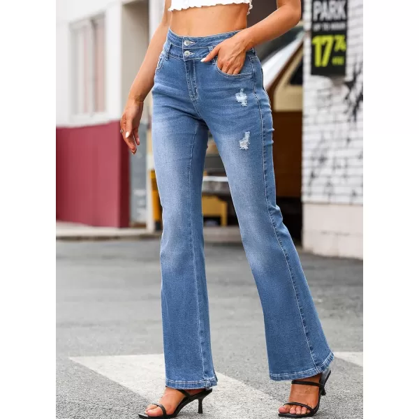Sidefeel Women High Waisted Destroyed Flared Jeans Bell Bottom Denim Pants