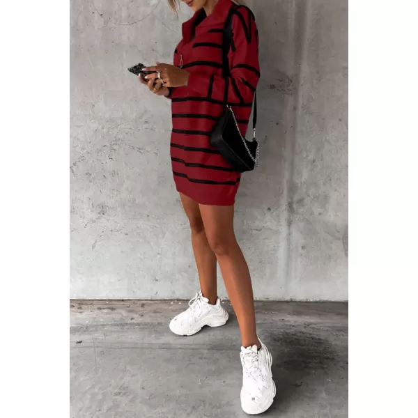 Sidefeel Women's 2024 Fall Sweater Dress Long Sleeve V Neck Striped Knit Bodycon Winter Dresses