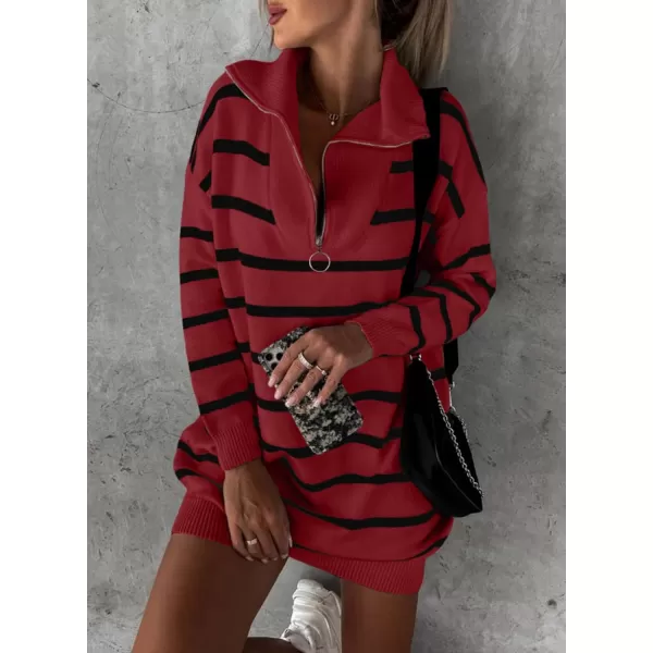 Sidefeel Women's 2024 Fall Sweater Dress Long Sleeve V Neck Striped Knit Bodycon Winter Dresses