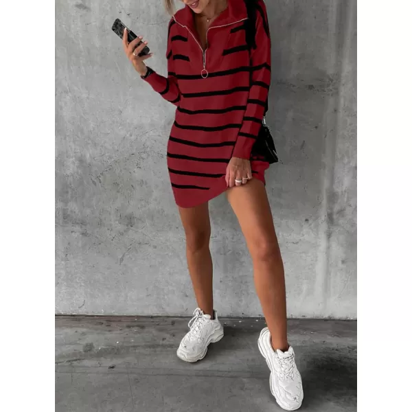 Sidefeel Women's 2024 Fall Sweater Dress Long Sleeve V Neck Striped Knit Bodycon Winter Dresses