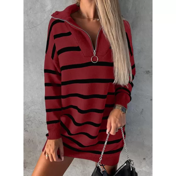 Sidefeel Women's 2024 Fall Sweater Dress Long Sleeve V Neck Striped Knit Bodycon Winter Dresses