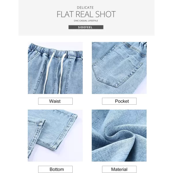 Sidefeel Women's Ripped Jogger Jeans Drawstring Elastic Waist Denim Pants