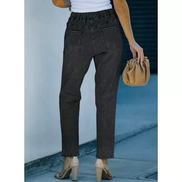 Sidefeel Women's Ripped Jogger Jeans Drawstring Elastic Waist Denim Pants