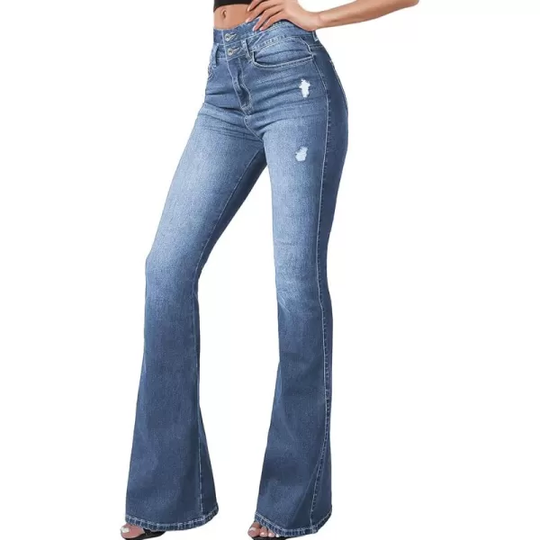 Sidefeel Women High Waisted Destroyed Flared Jeans Bell Bottom Denim Pants