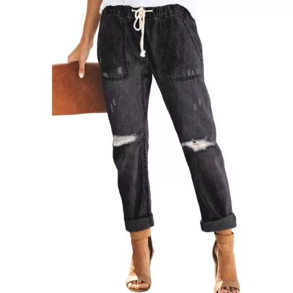 Sidefeel Women's Ripped Jogger Jeans Drawstring Elastic Waist Denim Pants