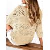 imageSidefeel Womens 2025 Spring Summer Crochet Tops Off The Shoulder Hollow Out Knit Tops 34 Sleeve Pullover Sweater Cover UpsApricot