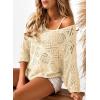 imageSidefeel Womens 2025 Spring Summer Crochet Tops Off The Shoulder Hollow Out Knit Tops 34 Sleeve Pullover Sweater Cover UpsApricot