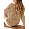 imageSidefeel Womens 2025 Spring Summer Crochet Tops Off The Shoulder Hollow Out Knit Tops 34 Sleeve Pullover Sweater Cover UpsCamel