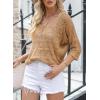 imageSidefeel Womens 2025 Spring Summer Crochet Tops Off The Shoulder Hollow Out Knit Tops 34 Sleeve Pullover Sweater Cover UpsCamel