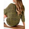 imageSidefeel Womens 2025 Spring Summer Crochet Tops Off The Shoulder Hollow Out Knit Tops 34 Sleeve Pullover Sweater Cover UpsJungle Green