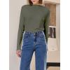 imageSidefeel Womens Long Sleeve Shirts Turtleneck Ribbed Top Ruffles Mock Neck Basic Layering TopsMoss Green