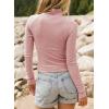 imageSidefeel Womens Long Sleeve Shirts Turtleneck Ribbed Top Ruffles Mock Neck Basic Layering TopsPink