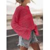 imageSidefeel Womens Sweaters Lightweight Casual Long Sleeve Loose Crochet Hollow Out Knit Pullover Tops ClothingStrawberry Pink
