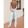 imageSidefeel Womens Tops Casual Crewneck Cap Sleeve Tops Ribbed Raw Hem Summer T Shirts Slim Fit Basic Tees BlousesBrown