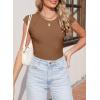 imageSidefeel Womens Tops Casual Crewneck Cap Sleeve Tops Ribbed Raw Hem Summer T Shirts Slim Fit Basic Tees BlousesBrown