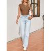 imageSidefeel Womens Tops Casual Crewneck Cap Sleeve Tops Ribbed Raw Hem Summer T Shirts Slim Fit Basic Tees BlousesBrown
