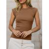 imageSidefeel Womens Tops Casual Crewneck Cap Sleeve Tops Ribbed Raw Hem Summer T Shirts Slim Fit Basic Tees BlousesBrown