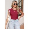 imageSidefeel Womens Tops Casual Crewneck Cap Sleeve Tops Ribbed Raw Hem Summer T Shirts Slim Fit Basic Tees BlousesBurgundy