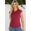 imageSidefeel Womens Tops Casual Crewneck Cap Sleeve Tops Ribbed Raw Hem Summer T Shirts Slim Fit Basic Tees BlousesBurgundy