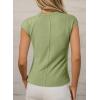 imageSidefeel Womens Tops Casual Crewneck Cap Sleeve Tops Ribbed Raw Hem Summer T Shirts Slim Fit Basic Tees BlousesGreen