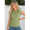 imageSidefeel Womens Tops Casual Crewneck Cap Sleeve Tops Ribbed Raw Hem Summer T Shirts Slim Fit Basic Tees BlousesGreen