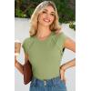 imageSidefeel Womens Tops Casual Crewneck Cap Sleeve Tops Ribbed Raw Hem Summer T Shirts Slim Fit Basic Tees BlousesGreen
