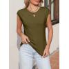 imageSidefeel Womens Tops Casual Crewneck Cap Sleeve Tops Ribbed Raw Hem Summer T Shirts Slim Fit Basic Tees BlousesMoss Green
