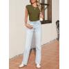 imageSidefeel Womens Tops Casual Crewneck Cap Sleeve Tops Ribbed Raw Hem Summer T Shirts Slim Fit Basic Tees BlousesMoss Green