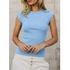 imageSidefeel Womens Tops Casual Crewneck Cap Sleeve Tops Ribbed Raw Hem Summer T Shirts Slim Fit Basic Tees BlousesSky Blue
