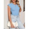 imageSidefeel Womens Tops Casual Crewneck Cap Sleeve Tops Ribbed Raw Hem Summer T Shirts Slim Fit Basic Tees BlousesSky Blue