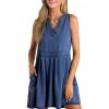 imageSidefeel Womens Denim Dress Sleeveless Casual V Neck Ruffle Zipper Jean Dresses