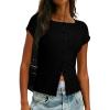 imageSidefeel Womens Going Out Tops Summer Short Sleeve Cardigans Button Down Crewneck Lightweight Sweater Knit TopsBlack