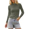 imageSidefeel Womens Long Sleeve Shirts Turtleneck Ribbed Top Ruffles Mock Neck Basic Layering TopsMoss Green