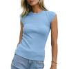 imageSidefeel Womens Tops Casual Crewneck Cap Sleeve Tops Ribbed Raw Hem Summer T Shirts Slim Fit Basic Tees BlousesSky Blue