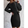 imageSidefeel Womens 2025 Fall Winter Ribbed Knit Sweater Dress Casual Long Sleeve Sexy V Neck Bodycon Mini DressBlack